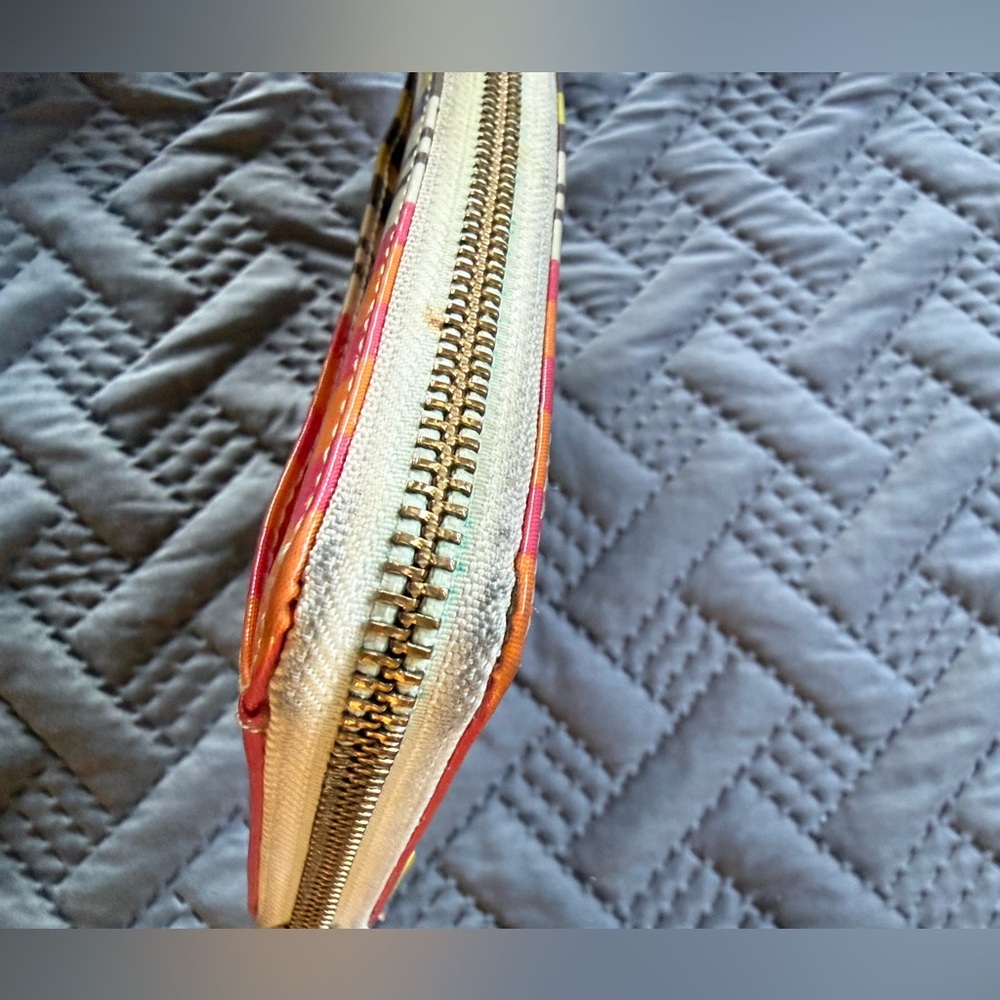 Kate Spade Stripe Zip Around Wallet Colorful Pink Orange Yellow - Picture 5 of 16